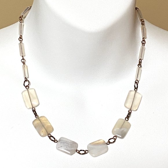 Geometric Agate Necklace, Rustic Genuine Gemstone Copper Link Necklace - Picture 4 of 10